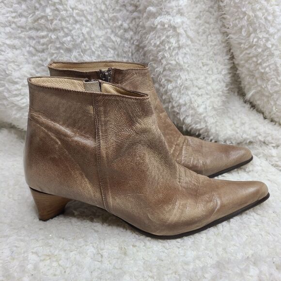 Navid O Nadia Vintage Tan Leather Pointed Toe Ankle‎ Boots sz 39 - Picture 1 of 10
